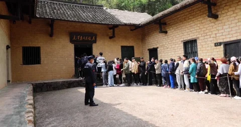 7 4 2023 Tourists queue up in front of the entrance to Mao Zedong (Tse-tung.. Stock Footage 238650462