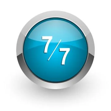 7 per 7 blue silver metallic chrome border web and mobile phone icon on white Stock Illustration