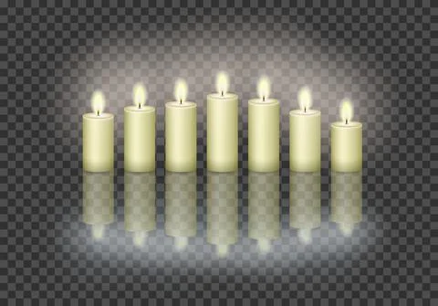 7 burning candles on the transparent background. Stock Illustration