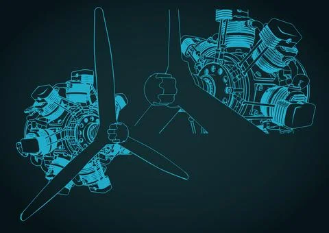 7 cylinder radial engine Stock Illustration