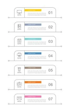 7 data infographics tab index template with thin line design. Vector illustra Stock Illustration