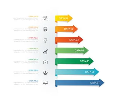 7 data infographics tab paper index and arrow template. Vector illustration a Stock Illustration