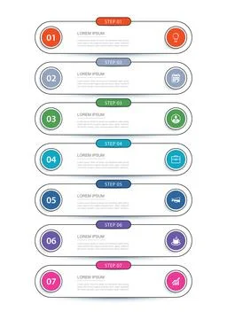 7 data infographics tab thin line index template. Vector illustration abstrac Illustrazione stock