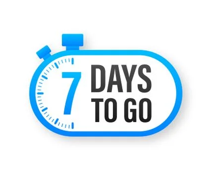 7 Days to go. Countdown timer. Clock icon. Time icon. Count time sale. Vector Illustrazione stock