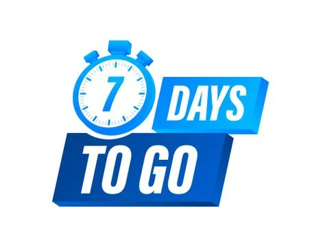 7 Days to go. Countdown timer. Clock icon. Time icon. Count time sale. Vector Illustrazione stock