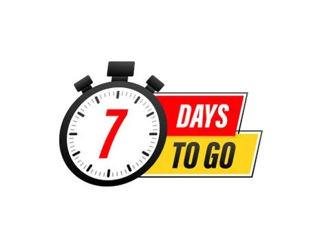 7 Days to go. Countdown timer. Clock icon. Time icon. Count time sale. Vector Illustrazione stock