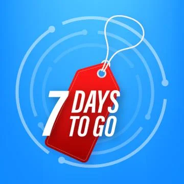 7 Days to go. Countdown timer. Clock icon. Time icon. Count time sale. Vector Illustrazione stock