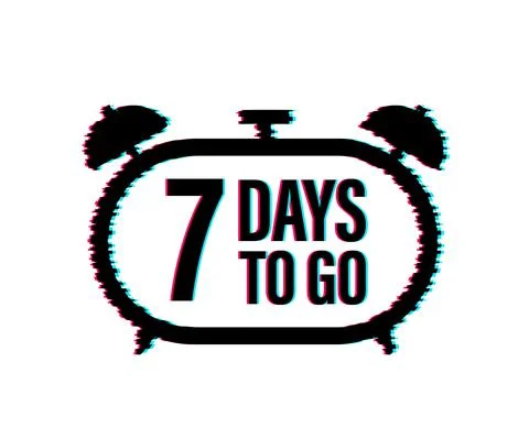 7 Days to go. Countdown timer. Clock icon. Time glitch icon. Count time sale Illustrazione stock