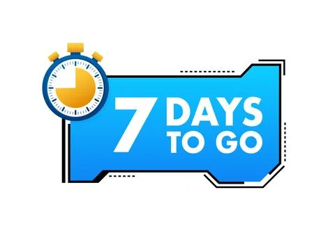 7 Days to go. Countdown timer. Clock icon. Time icon. Count time sale. Vector Illustrazione stock