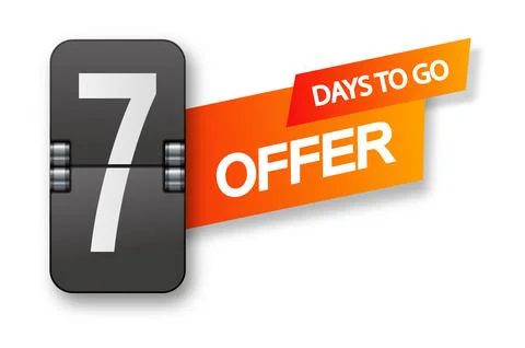 7 days to go icon set. Countdown of days remaining. Offer timer sticker limited Stock Illustration