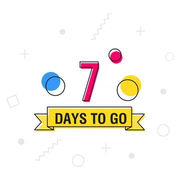 7 days to go last countdown icon on geometric memphis style. Vector Stock Illustration