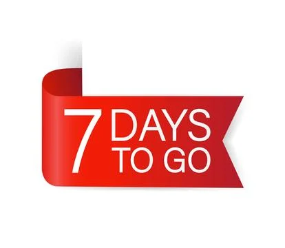 7 days to go red Label. Red web ribbon isolated on white background. Vector Ilustração Stock
