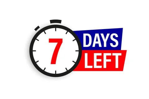 7 days left. Countdown badge. Vector illustration isolated on white background. 스톡 일러스트