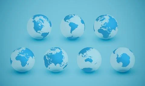 7 different agles of the Earth for 7 continents, vector illustration Stock Illustration