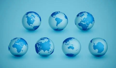 7 different agles of the Earth for 7 continents, vector illustration Stock Illustration