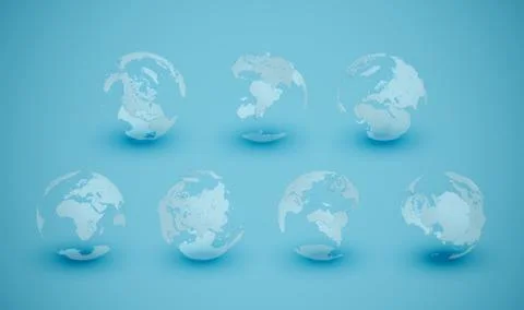 7 different agles of the Earth for 7 continents, vector illustration Stock Illustration