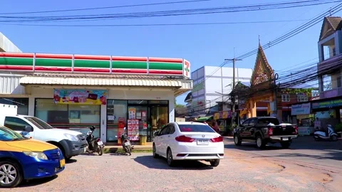 7 eleven 11 store shop with brand logo entrance Thailand. Stock Footage 317170779