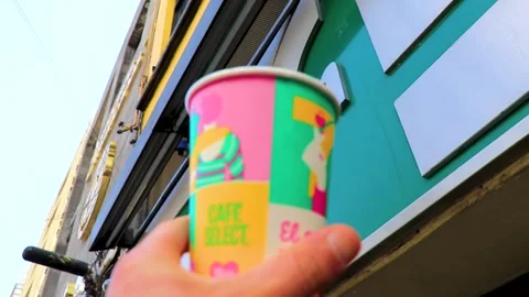 7 Eleven take away coffee to go cup Mexico City. Stock Footage 306212473