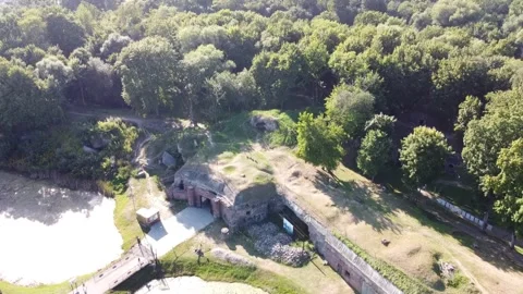 7 flight over old barracks, German fortification of the city, ditch Stock Footage 266944514