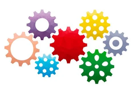 7 gears multicolored background Stock Illustration