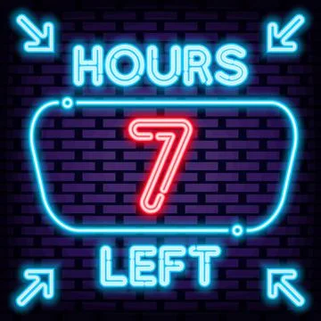 7 hours left Neon quote. Neon script. Neon text. 스톡 일러스트