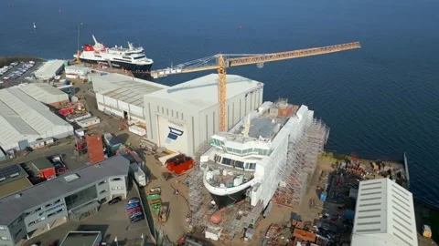 7 March 2024. Editorial Use. Aerial footage of Ferguson Marine shipyard, UK Stock Footage 269950280