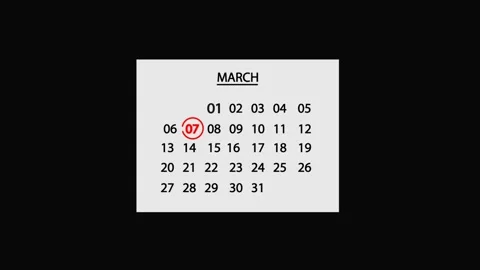 7 March Calendar Date Animated. 7 march Calendar icon. Stock Footage 301770784