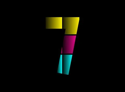 7 number font, vector logo made of Cmyk color. Dynamic split blue, pink, yell Stock Illustration
