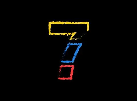 7 number hand write vector desing, brush font logo. Blue, red, yellow color o Stock Illustration