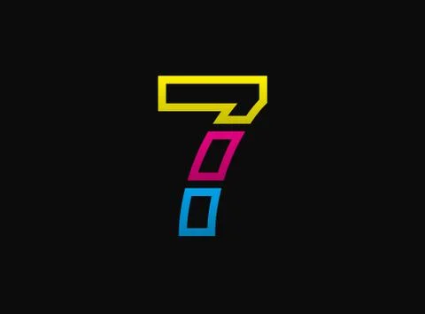 7 number logo, vector desing font .Dynamic cmyk split blue, pink, yellow colo Stock Illustration