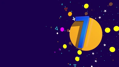 7 number on an orange circle spewing stars, circles against dark background Stock Footage 241837819