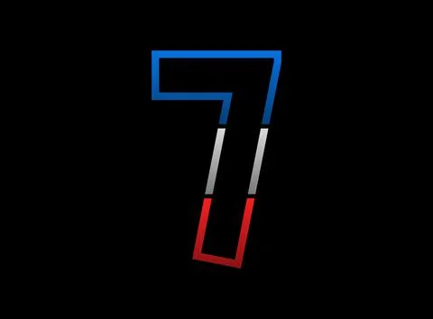 7 number vector desing, outline stroke font logo. Dynamic split grey, red, bl Stock Illustration