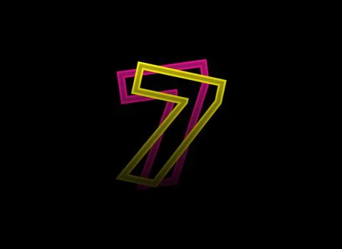 7 number vector desing, shadow font logo. Dynamic split pink, yellow color on Stock Illustration