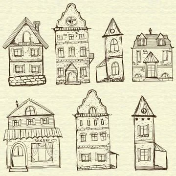 7 old styled houses Illustrazione stock