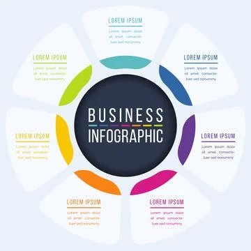7 Options Infographic circle design 7 steps, objects, elements or options info Illustrazione stock