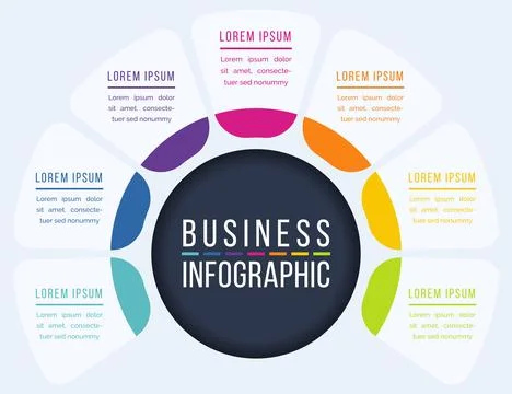 7 Options Infographic circle design 7 steps, objects, elements or options info Illustrazione stock