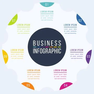 7 Options Infographic template 7 steps, objects, elements or options infographic Stockillustratie
