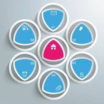 7 round colored triangles with rings Stock Illustration