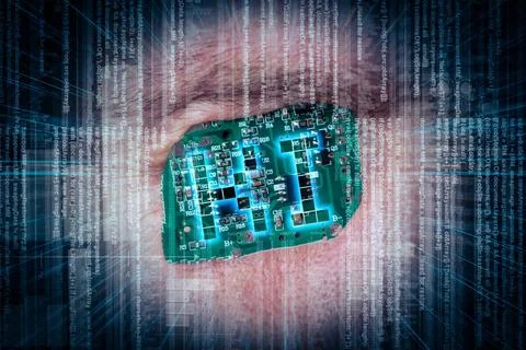  7 September 2023: Artificial intelligence concept, An eye with a computer... 스톡 사진