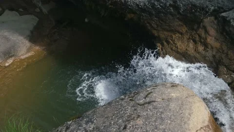 7 shots of different waterfalls seen from above appraised as the water falls Stock Footage 134642263