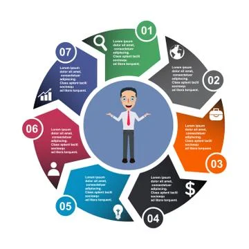 7 step vector element in seven colors with labels, infographic diagram. Busin Stock Illustration