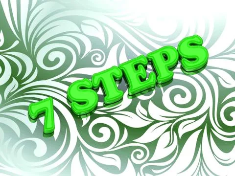 7 STEPS - bright color letters on nice green ornament background Stock Illustration