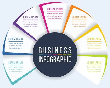 7 Steps Circle Infographic design 7 steps, objects, elements or options info Stock Illustration