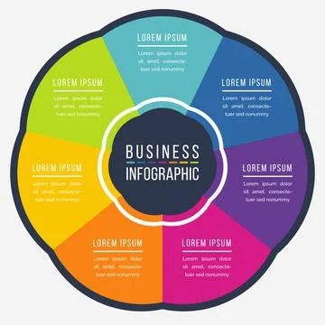 7 Steps infographic circle design template for business information 7 objects Stock Illustration