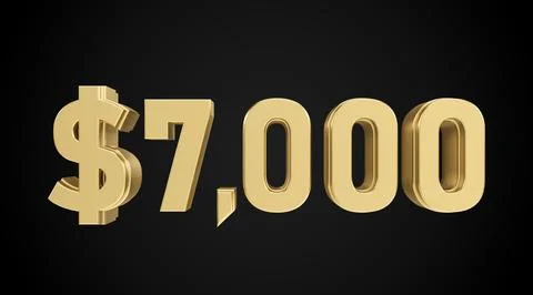 7 thousand dollars 3D gold, 3D numbers Stock Illustration