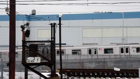 The #7 train NYC transit pulling into Hunters Point Tunnel Stock Footage 148455979