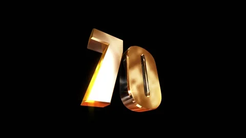 70, 3d golgen text number on black background Video stock 127697885