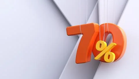 70% discount. 3D white background with percent sign. Stock Illustration