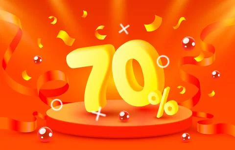 70 Off. Discount creative composition. 3d sale symbol with decorative objects Stock Illustration