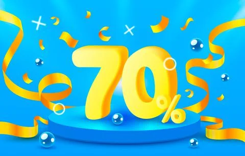 70 Off. Discount creative composition. 3d sale symbol with decorative objects Stock Illustration